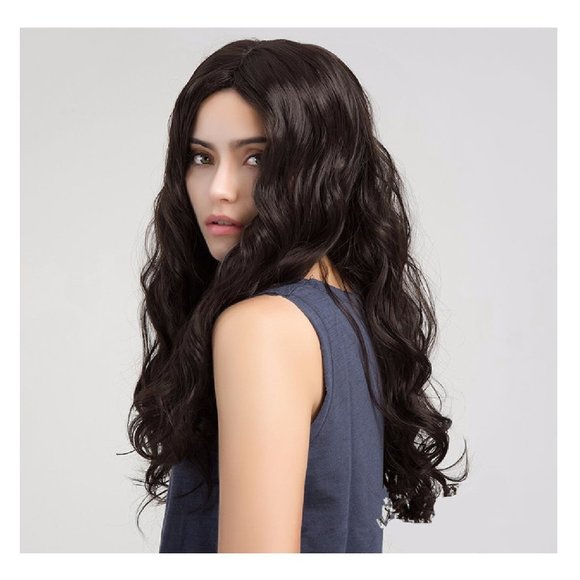 Shoulder Length Black Hair Wig Straight at the top Curly at the ends - Picture 2 of 3